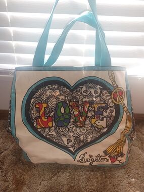 Brighton LOVE Heart Canvas Tote Bag in Turquoise